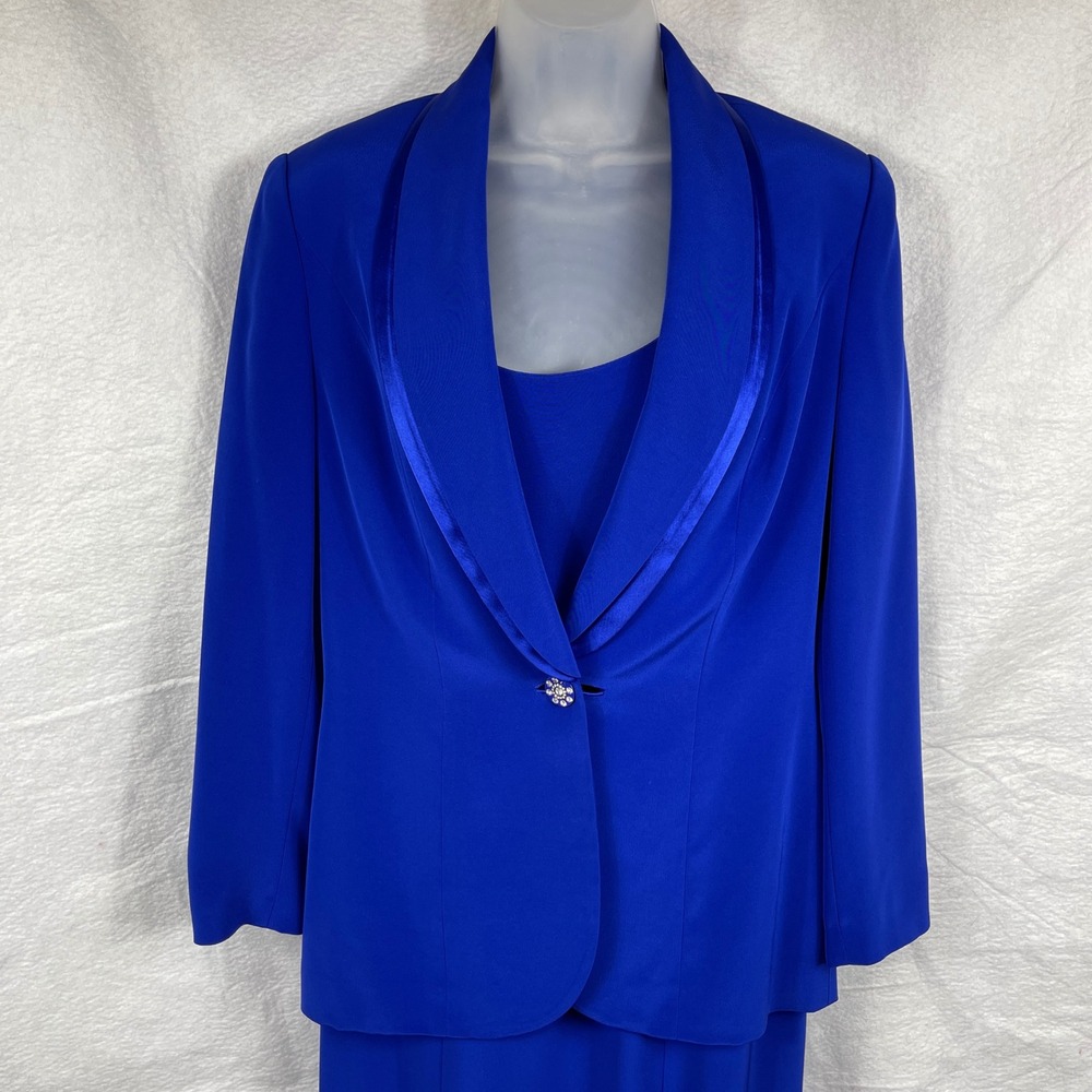 Oleg Cassini Black Tie Dress Set Womens‎ 6 Blue Maxi Gown Jacket Rhinestone - Picture 2 of 14